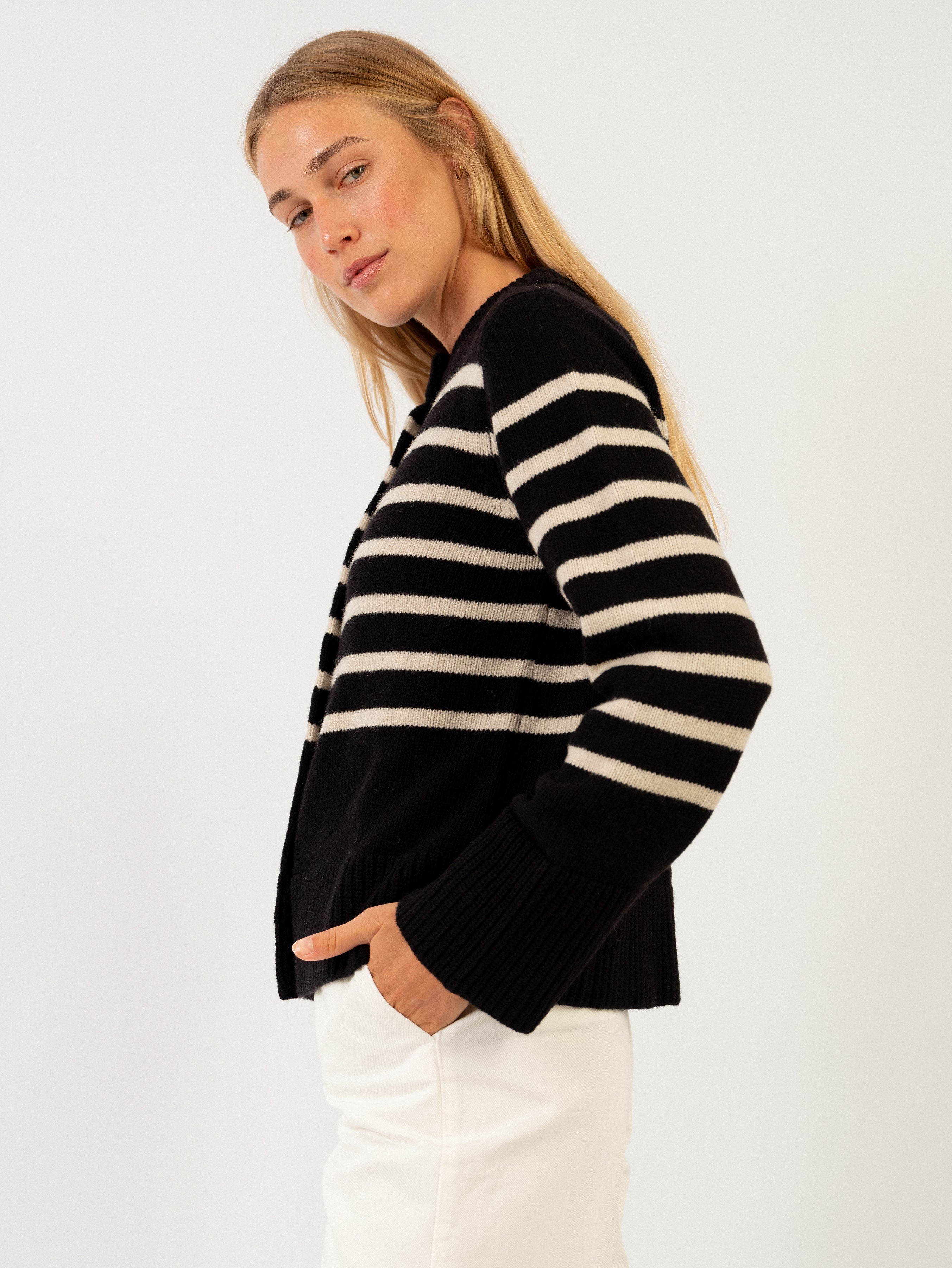 DOROTHEA CARDIGAN IN NIGHT / BUTTERMILK