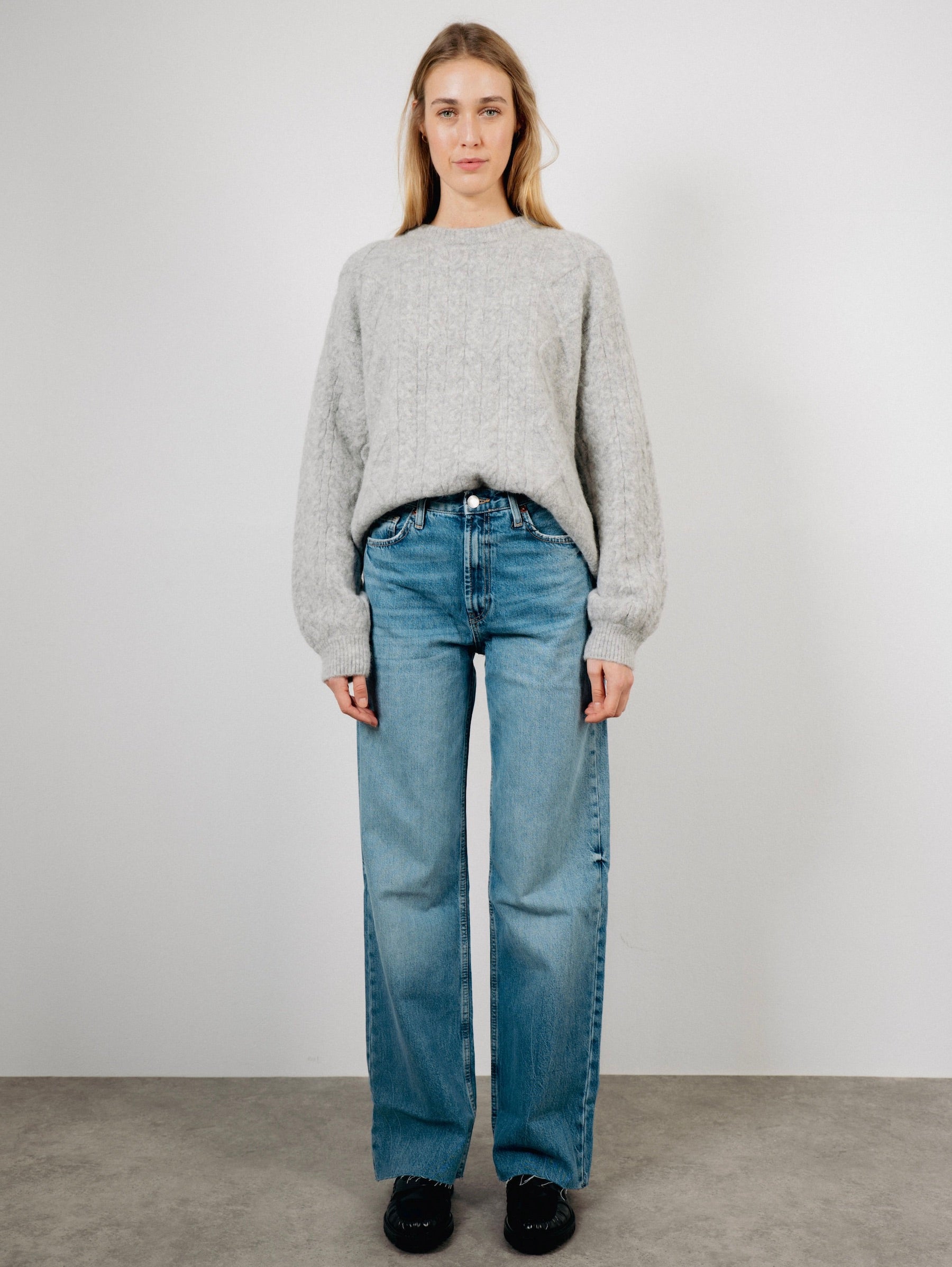 PATRICIA CABLE SWEATER IN GREY MARBLE