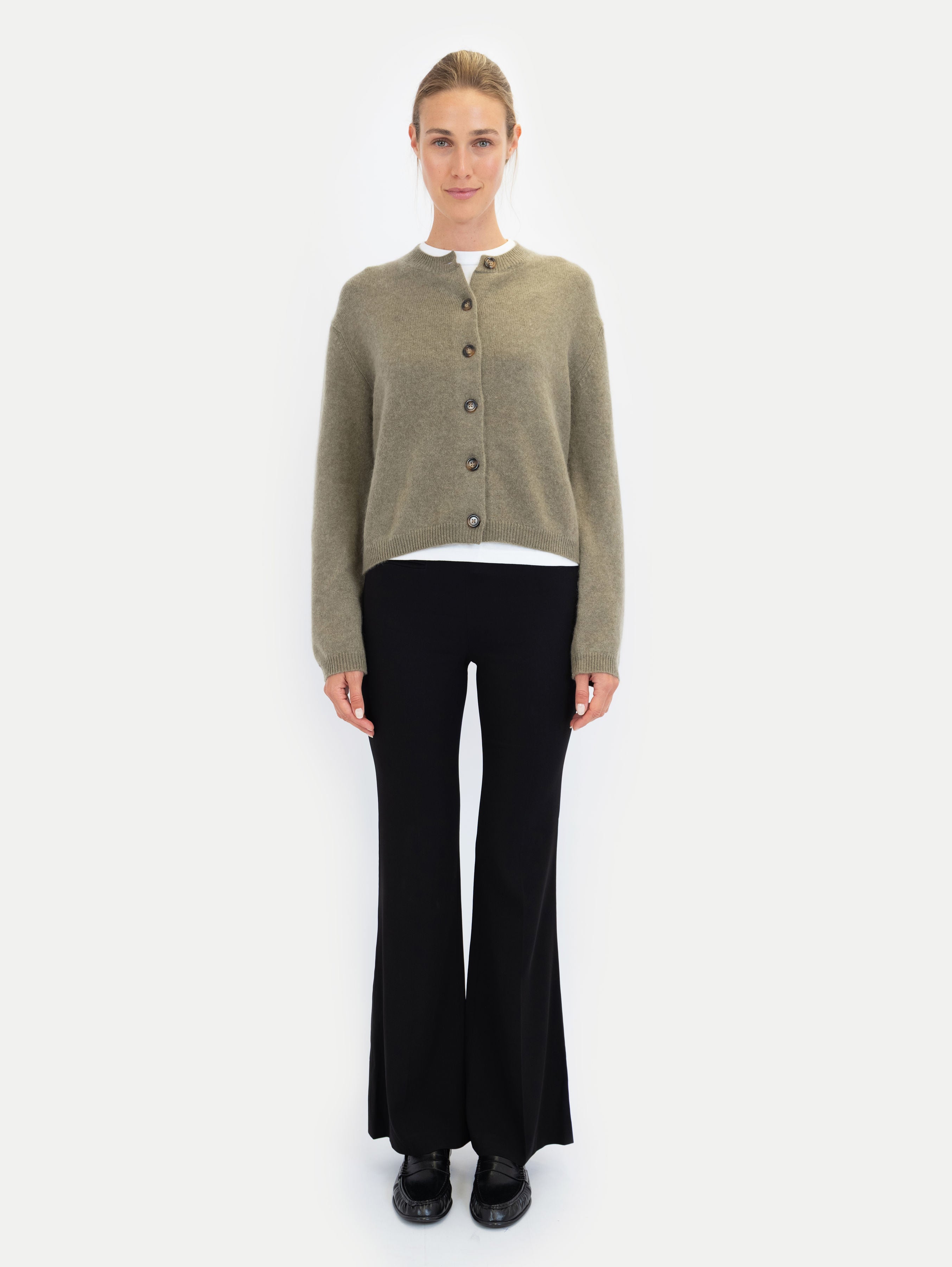 EMILIA BRUSHED CARDIGAN IN BREEN