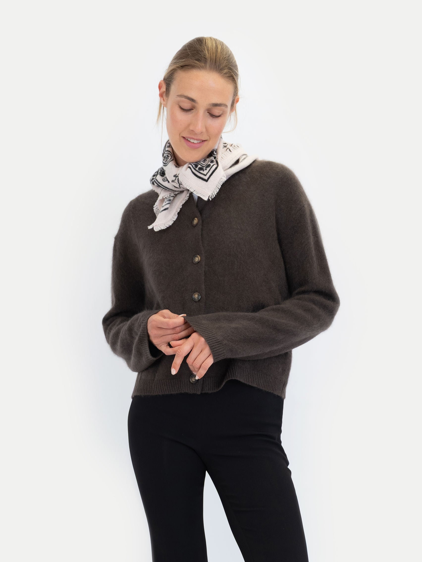 EMILIA BRUSHED CARDIGAN IN CHOCOLATE