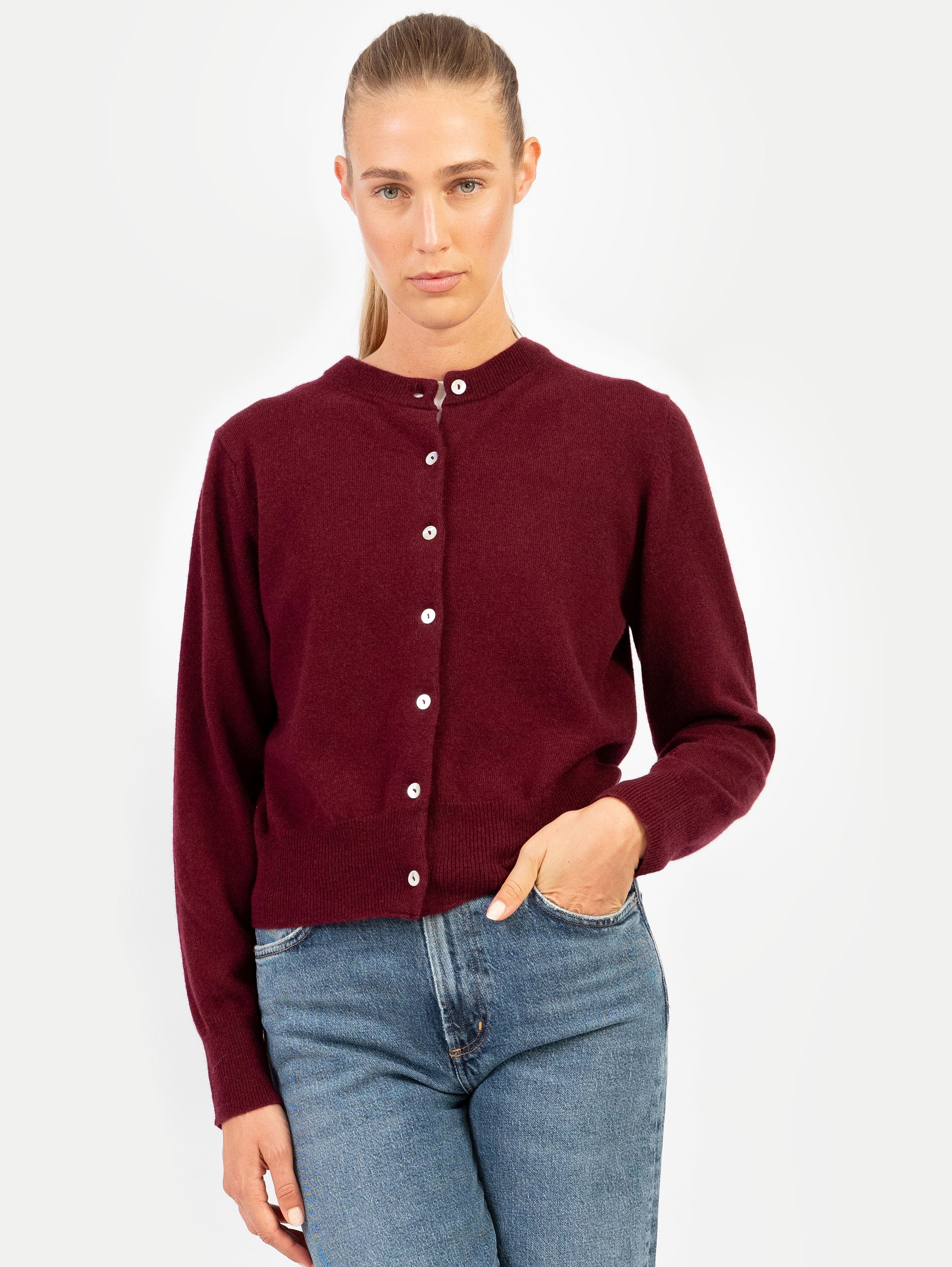 CLARA CARDIGAN IN DARK CHERRY