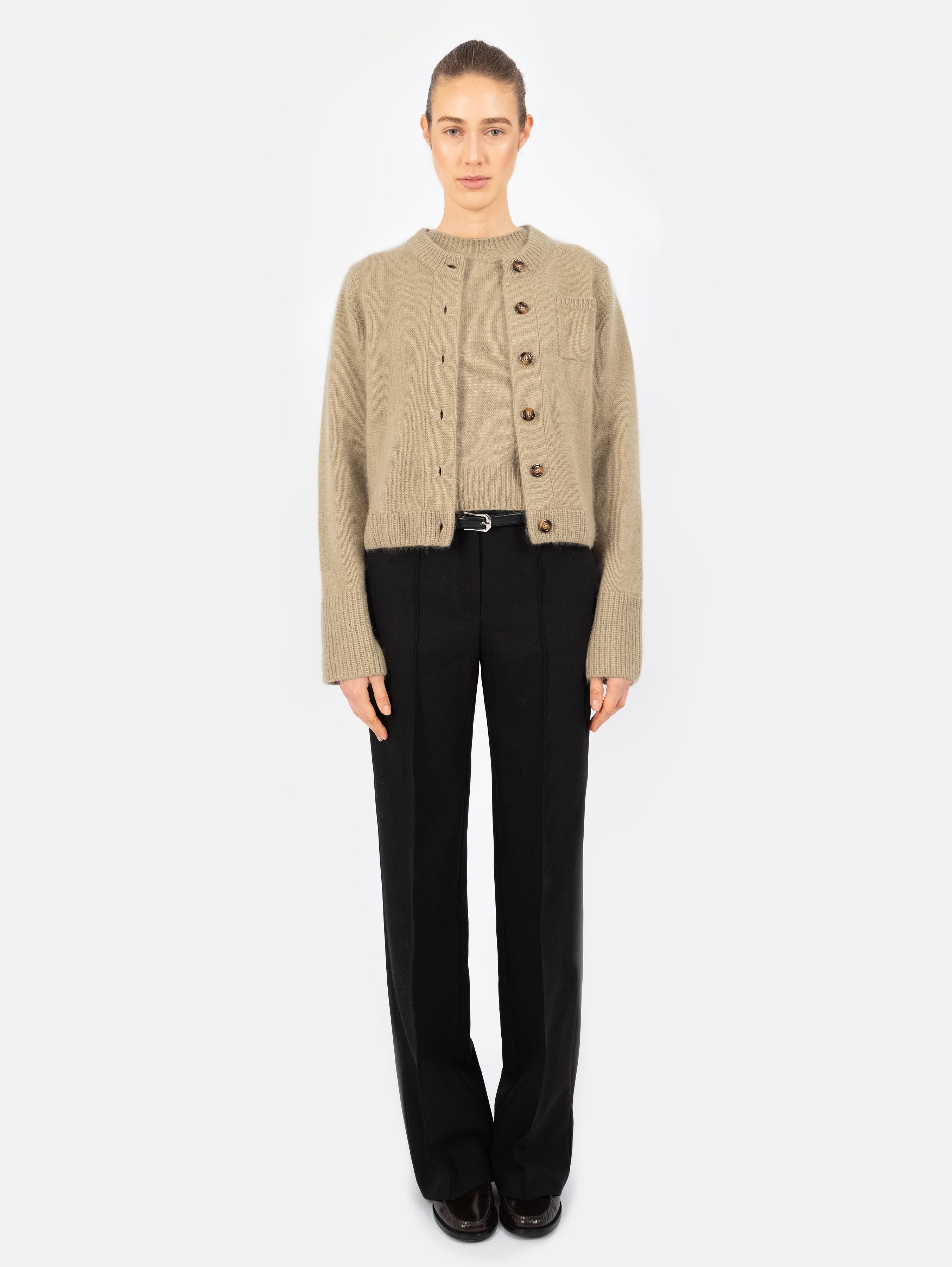 LILLY BRUSHED CARDIGAN IN MOSS