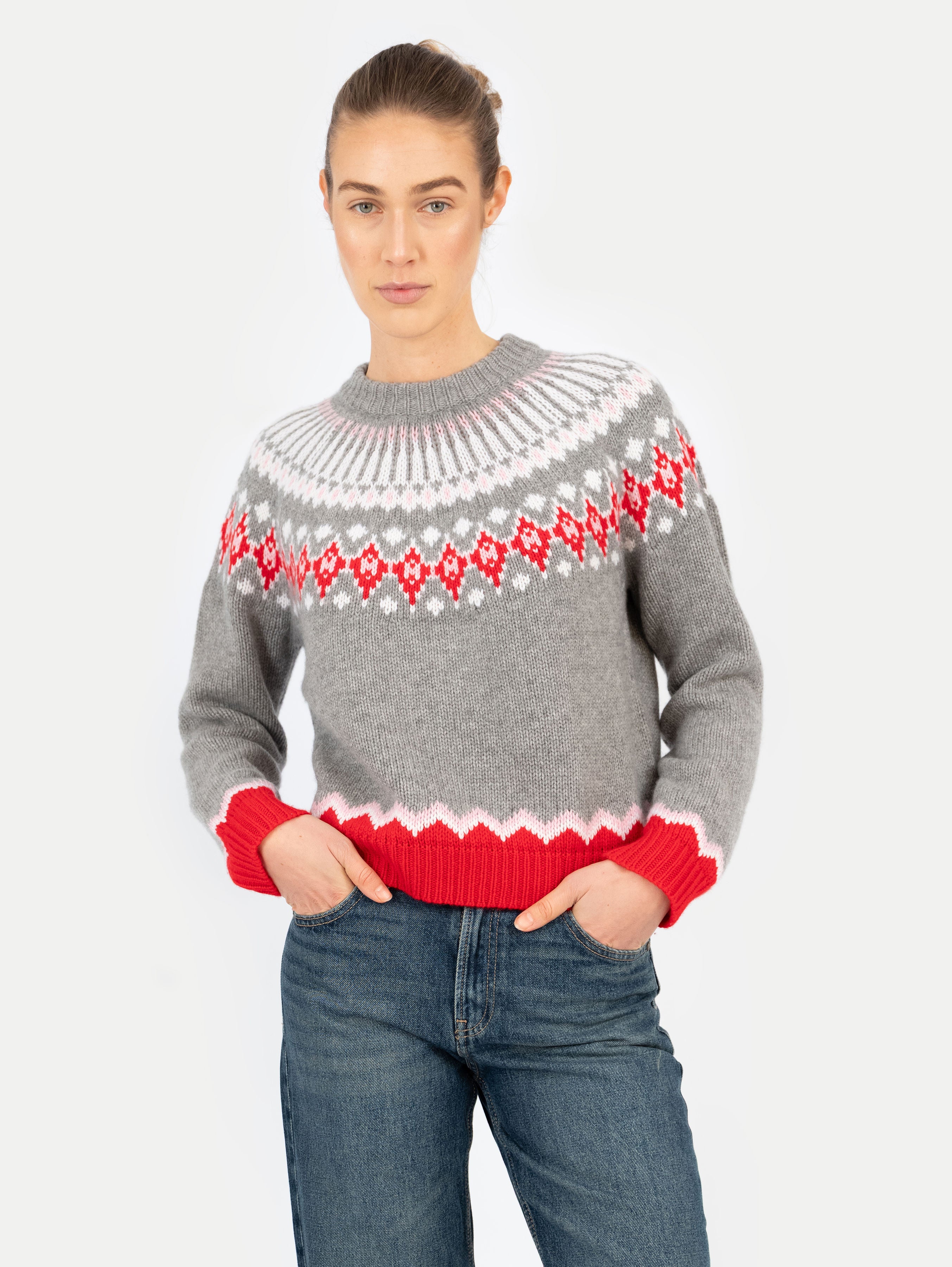 LAURA FAIR ISLE SWEATER IN SALT GREY