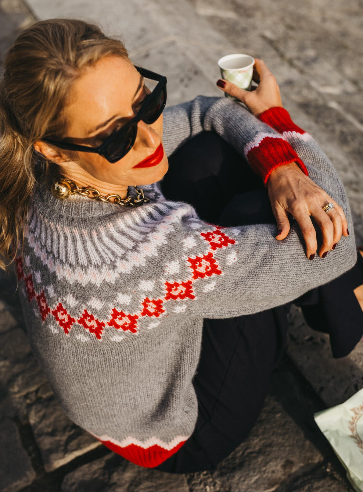 LAURA FAIR ISLE SWEATER IN SALT GREY