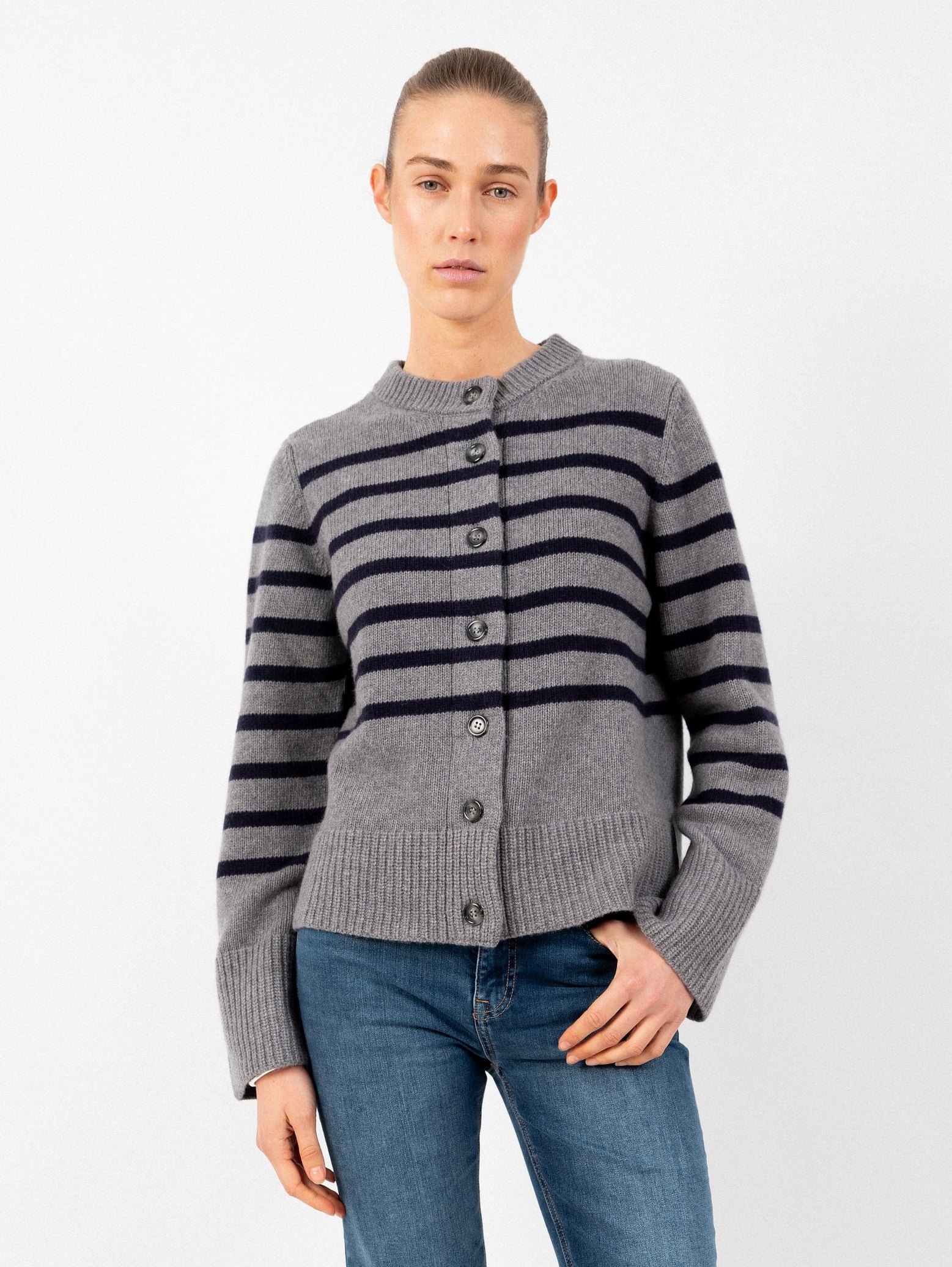 DOROTHEA CARDIGAN IN STONE / OCEAN