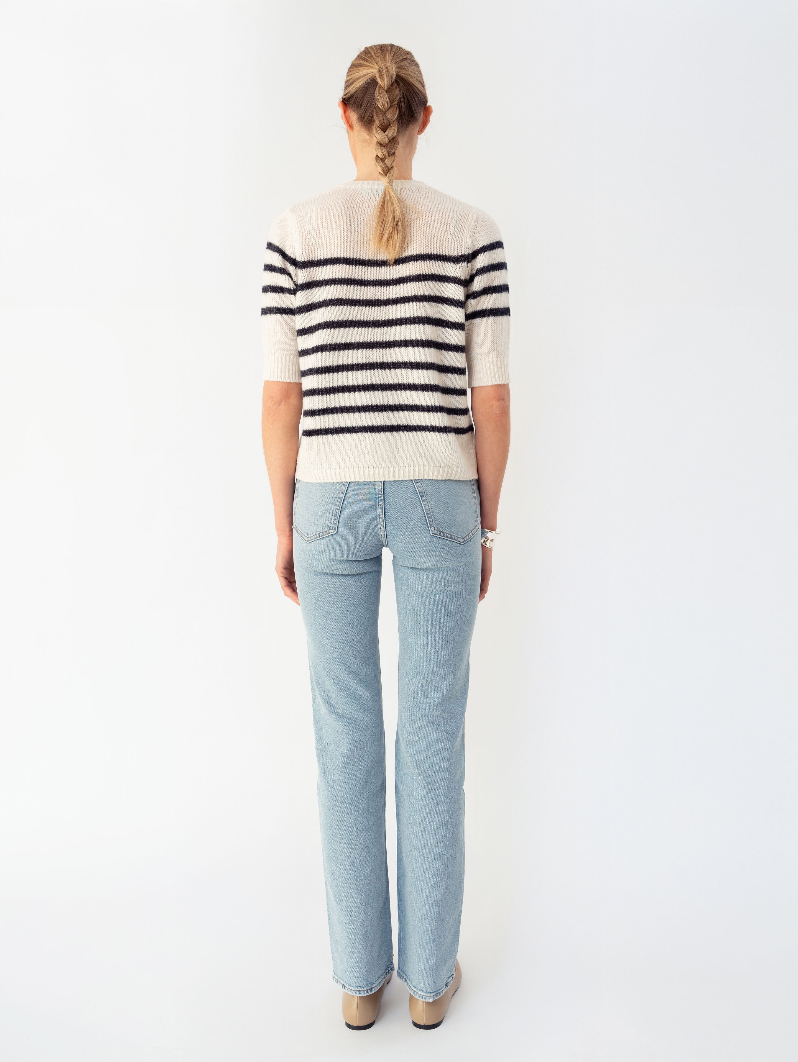 LOUISE CARDIGAN IN CREAMCHEESE / DARK BLUE