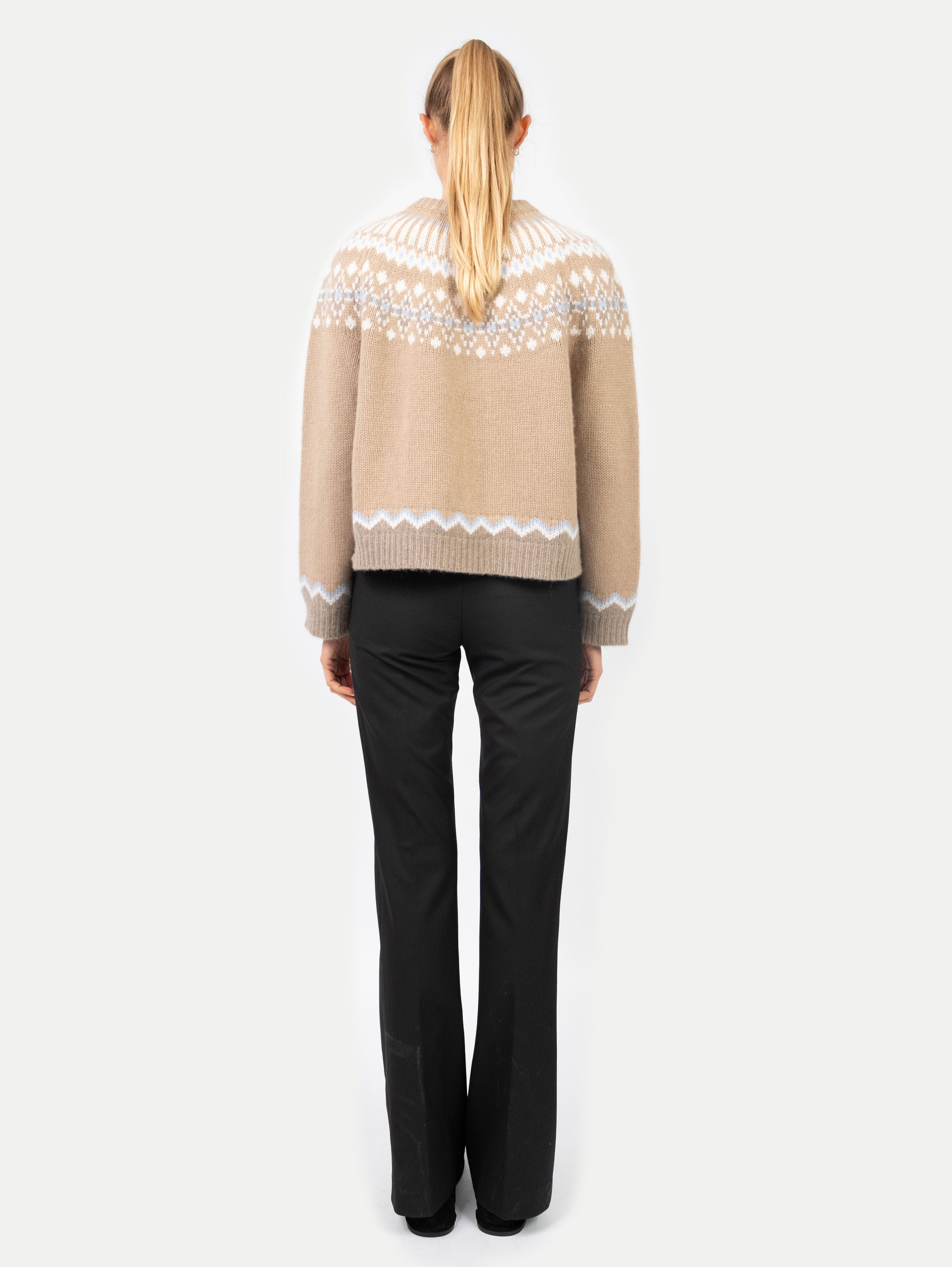 LAURA FAIR ISLE CARDIGAN IN TOAST