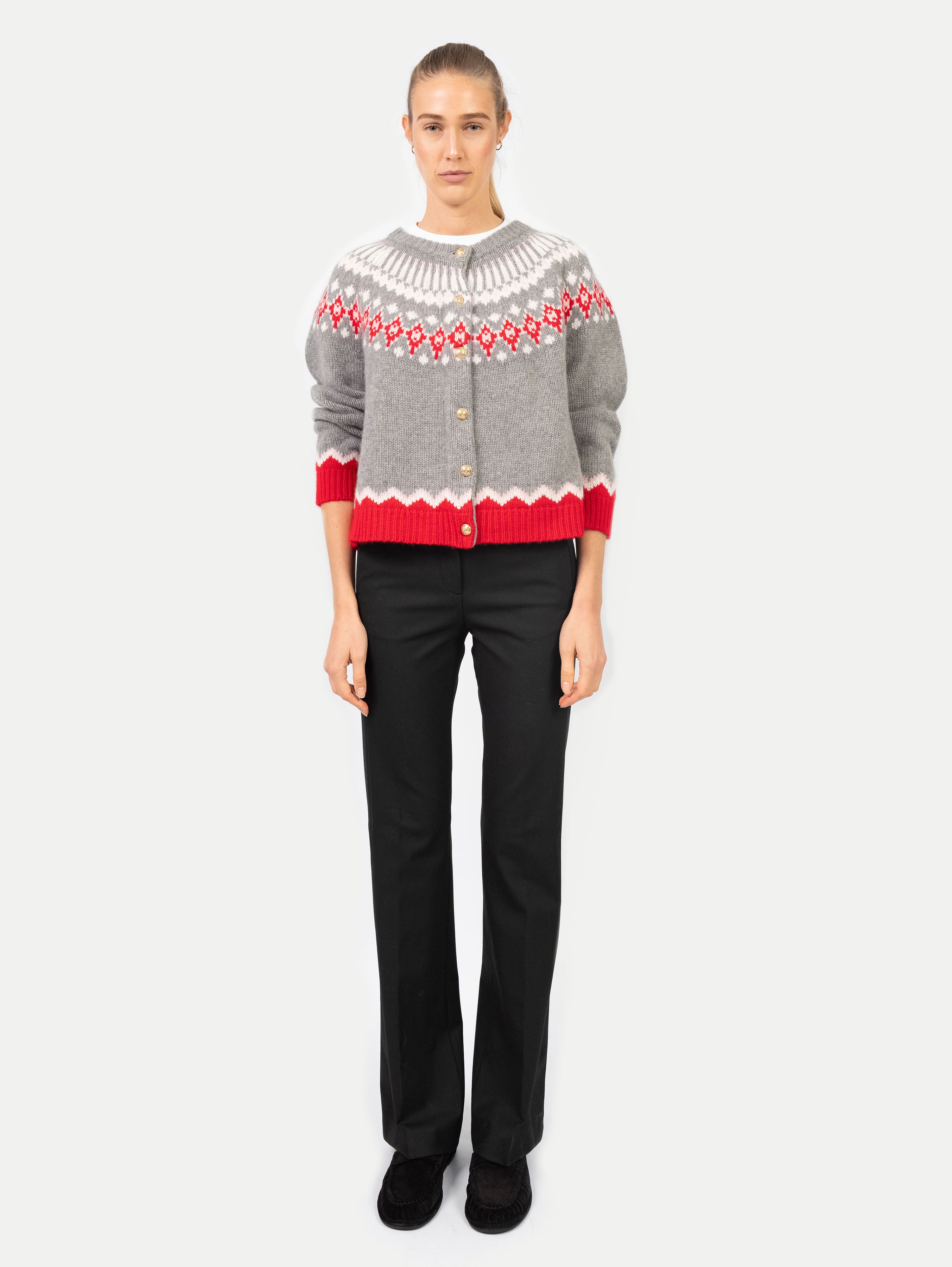 LAURA FAIR ISLE CARDIGAN IN SALT GREY