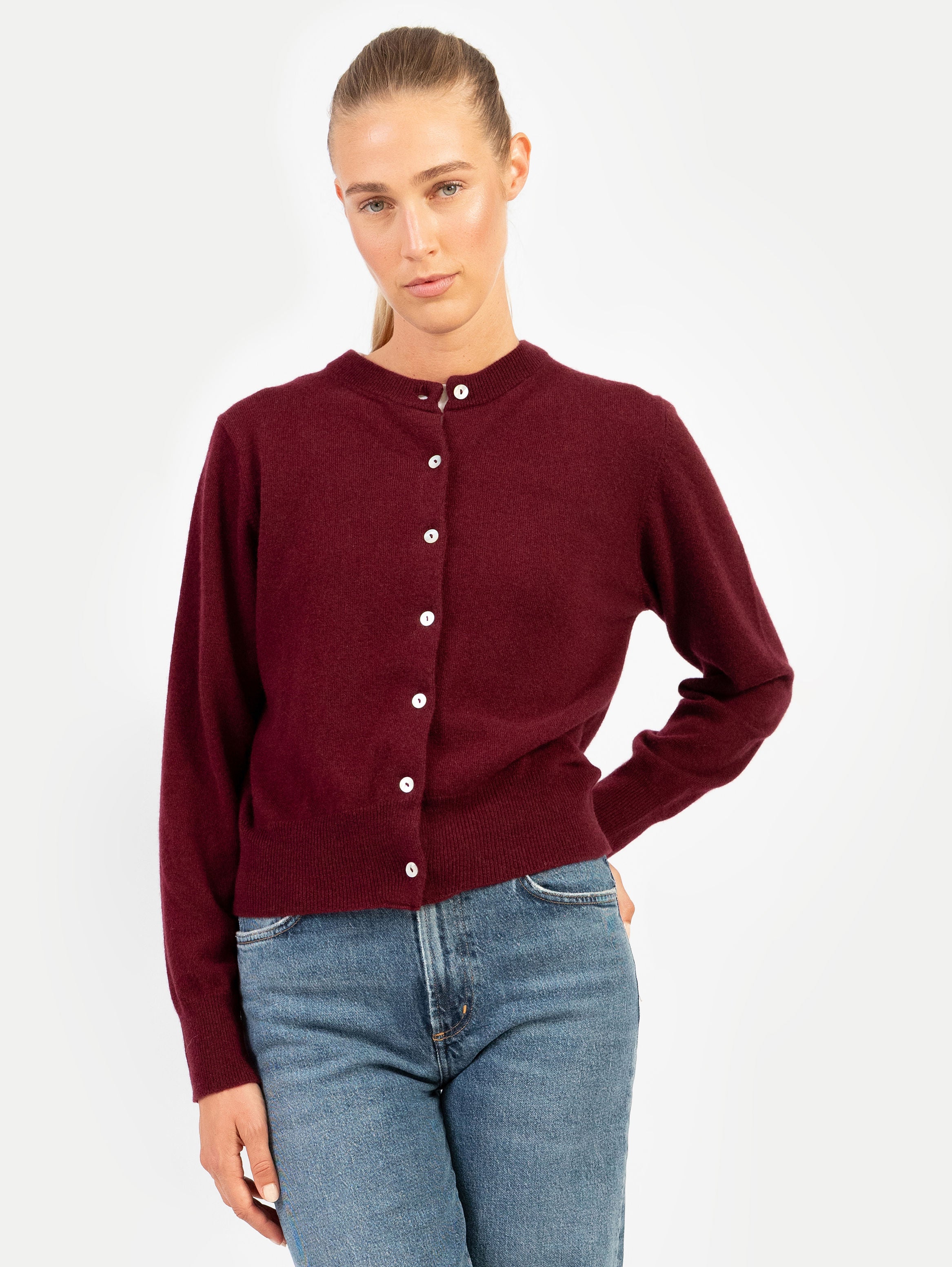 CLARA CARDIGAN IN DARK CHERRY