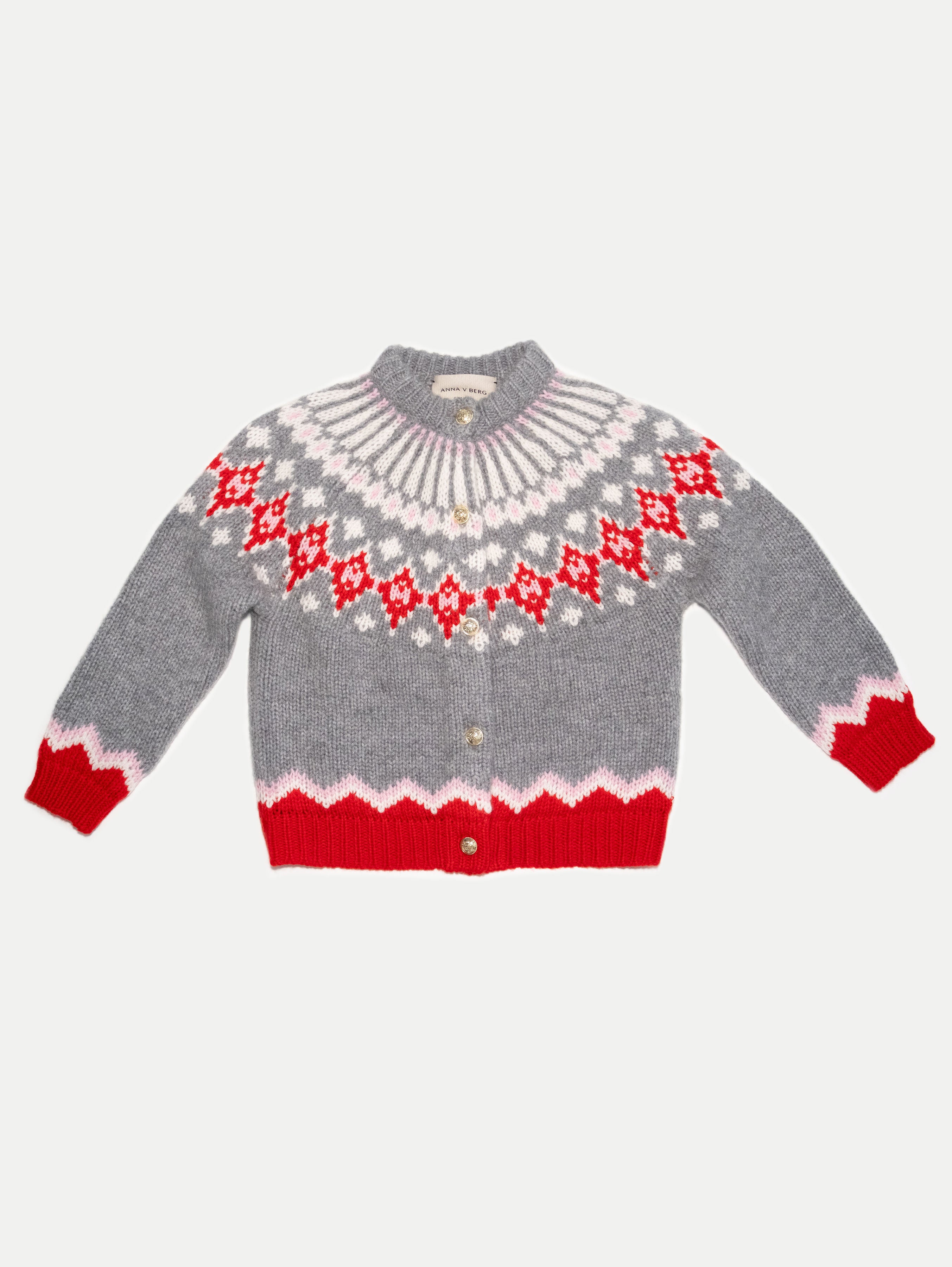 LOLA FAIR ISLE CARDIGAN IN SALT GREY