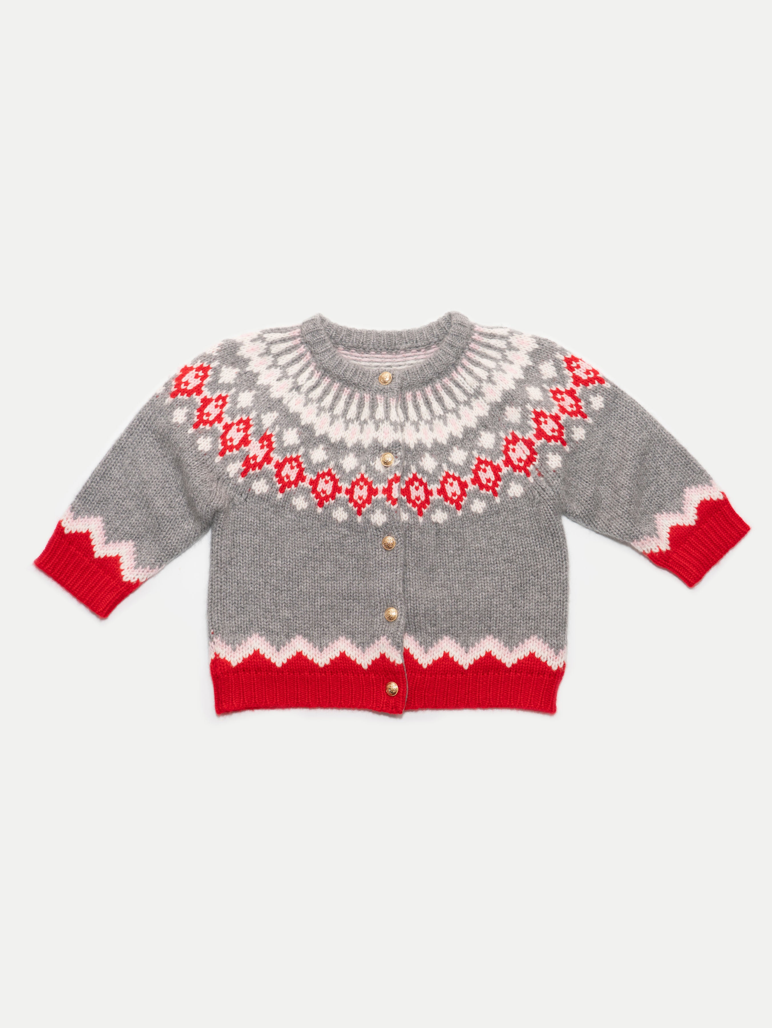 LOLA FAIR ISLE CARDIGAN IN SALT GREY