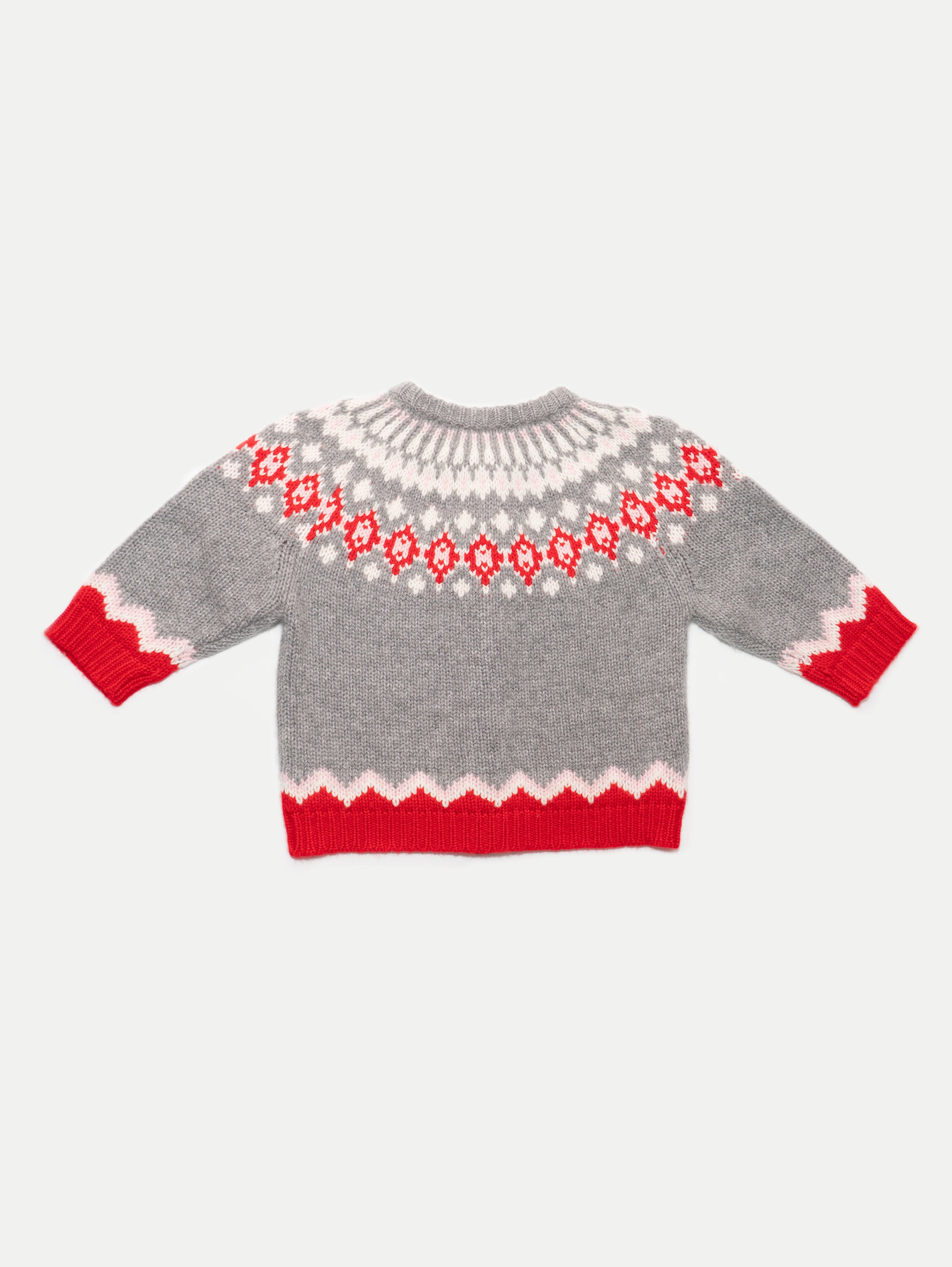 LOLA FAIR ISLE CARDIGAN IN SALT GREY