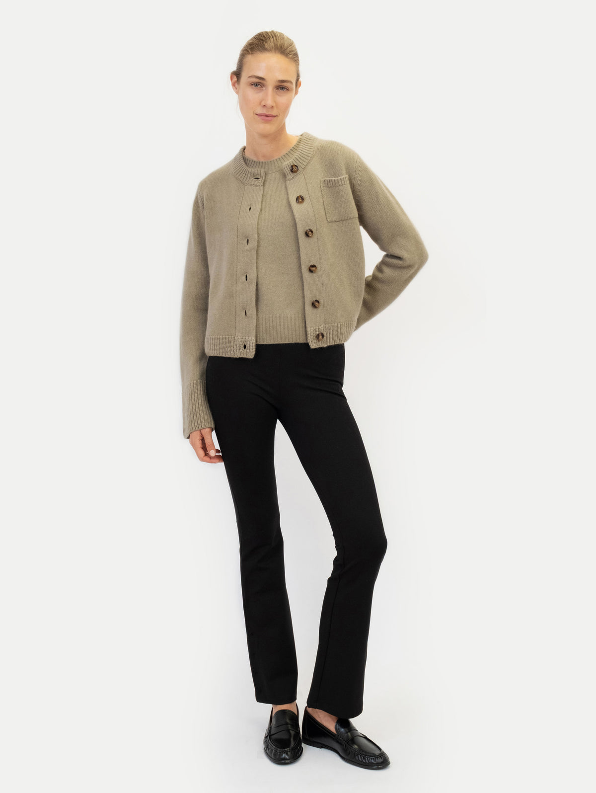 LILLY BRUSHED CARDIGAN IN MOSS