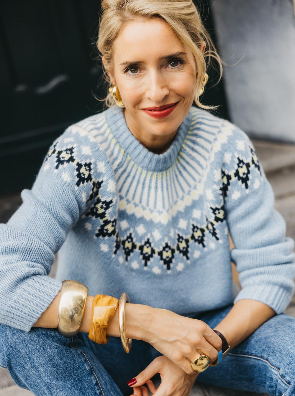 LAURA FAIR ISLE SWEATER IN BLUEBERRY LATTE