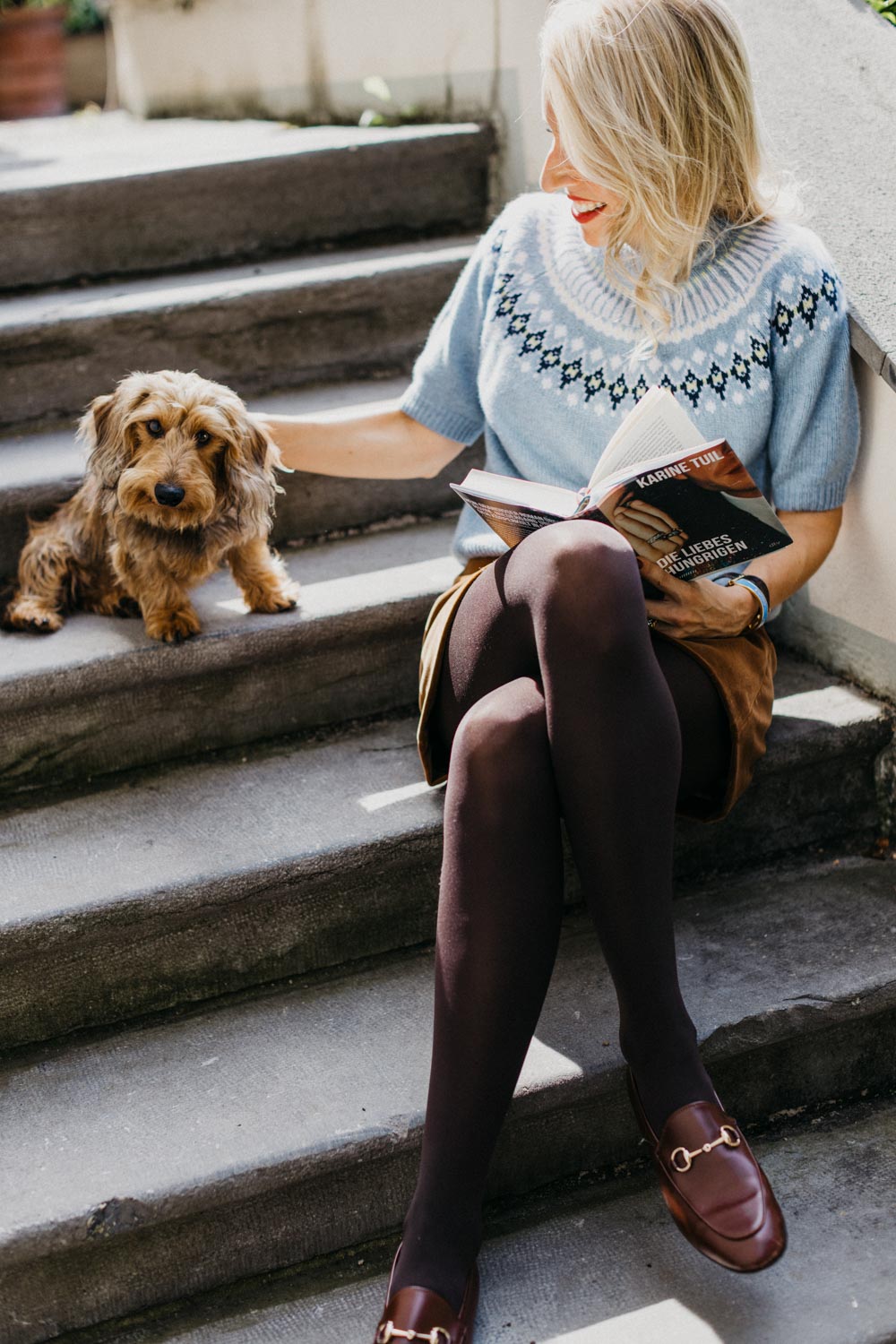 LAURA FAIR ISLE TEE IN BLUEBERRY LATTE